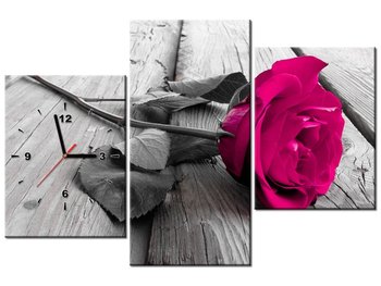 Obraz z zegarem, Różyczka, 3 elementy, 90x60 cm, różowy - Oobrazy