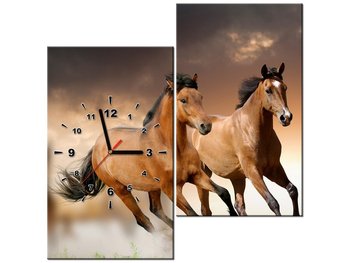 Obraz z zegarem, Stado koni, 2 elementy, 60x60 cm - Oobrazy