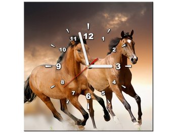 Obraz z zegarem, Stado koni, 40x40 cm - Oobrazy