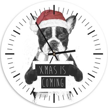 Obraz z zegarem, Świąteczny pies - Zegar okrągły - 80x80 - Feeby