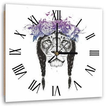 Obraz z zegarem, Tygrys hipis w wianku z kwiatów - Zegar kwadratowy - 60x60 - Feeby