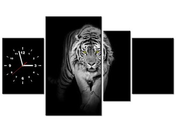 Obraz z zegarem, Tygrys w mroku, 4 elementy, 120x70 cm - Oobrazy
