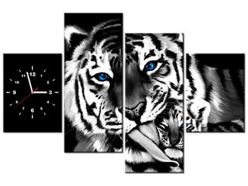 Obraz z zegarem, Tygrysy, 4 elementy, 120x80 cm - Oobrazy