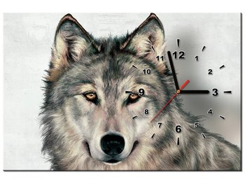 Obraz z zegarem, Wilk, 60x40 cm, szary - Oobrazy