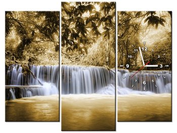Obraz z zegarem, Wodospad, 3 elementy, 90x70 cm - Oobrazy