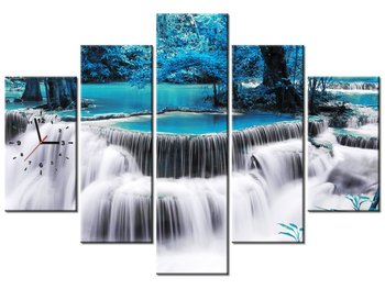Obraz z zegarem, Wodospad Dong Pee Sua blue, 5 elementów, 150x105 cm - Oobrazy