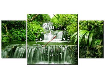 Obraz z zegarem, Wodospad w lesie deszczowym, 3 elementy, 80x40 cm - Oobrazy