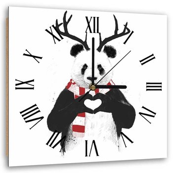 Obraz z zegarem, Zimowa panda i serce z łapek na Święta - Zegar kwadratowy - 60x60 - Feeby