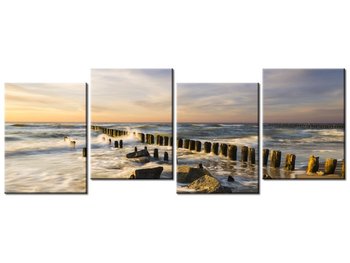Obraz Zachód słońca nad morską plażą, 4 elementy, 120x45 cm - Oobrazy