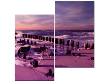 Obraz Zachód słońca nad morską plażą w fiolecie, 2 elementy, 60x60 cm - Oobrazy