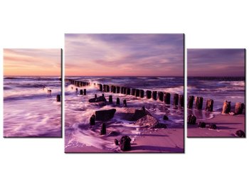 Obraz Zachód słońca nad morską plażą w fiolecie, 3 elementy, 80x40 cm - Oobrazy