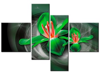 Obraz Zielone kosmiczne kwiaty - Jakub Banaś, 4 elementy, 130x90 cm - Oobrazy