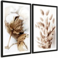 Obrazy do salonu pokoju BOHO Beżowe Trawy 2 sztuki + RAMA czarna 2x45x65 cm