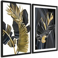 Obrazy do sypialni 2 sztuki plakaty w ramie abstrakcja złote grafiki 45x65