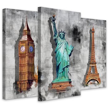 Obrazy Na Płótnie BIG Ben Statua Wolności Wieża Eiffla Abstrakcja 60cm x 40cm - Muralo