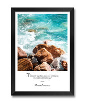 Obrazy na ścianę do salonu sypialni skały skała plakat motywacyjny inspiracja Marek Aureliusz czarna rama 23,5x32 cm