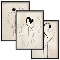 Obrazy Plakaty na ścianę Boho czarna rama zestaw do salonu Abstrakcja Serce