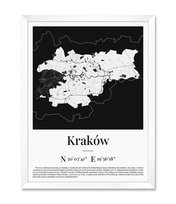 Obrazy plakaty na ścianę do kuchni sypialni salonu plan mapa Krakowa Kraków biała rama 32x42 cm