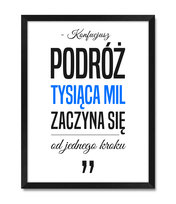 Obrazy ramki na ścianę podróż podróże do salonu sypialni kuchni Konfucjusz niebieski akcent czarna rama 32x42 cm