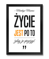 Obrazy typograficzne na ścianę o życiu cytat dekoracja do domu Marilyn Monroe złoty akcent czarna rama 23,5x32 cm