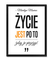 Obrazy typograficzne na ścianę o życiu cytat dekoracja do domu Marilyn Monroe złoty akcent czarna rama 32x42 cm