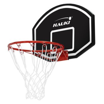 Obręcz do koszykówki 71x45 cm czarna, wykonana z nylonu i tworzywa sztucznego, zawiera siatkę i tablicę - Hauki