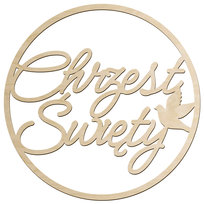 Obręcz Tabliczka Baner Drewniany Napis Chrzest Święty Duży 50Cm Na Ściankę