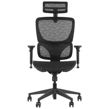 Obrotowe ergonomiczne krzesło biurowe ErgoNew S1, czarny, siedzisko siatkowe, regulowane podłokietniki, oparcie i zagłówek, podstawa nylonowa - Stema
