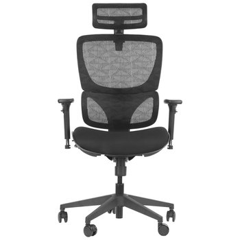 Obrotowe ergonomiczne krzesło biurowe ErgoNew S1, czarny, siedzisko tkaninowe, regulowane podłokietniki, oparcie i zagłówek, podstawa nylonowa - Stema