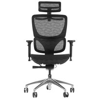 Obrotowe ergonomiczne krzesło biurowe ErgoNew S1A, czarny, siedzisko siatkowe, regulowane podłokietniki, oparcie i zagłówek, wysuw siedziska, podstawa aluminiowa