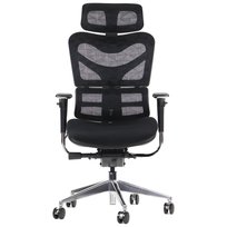 Obrotowe ergonomiczne krzesło biurowe ErgoNew S7, czarny, siedzisko tkaninowe, regulowane podłokietniki, oparcie i zagłówek, wysuw siedziska, podstawa aluminiowa