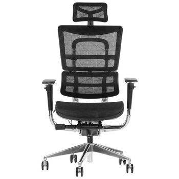 Obrotowe ergonomiczne krzesło biurowe ErgoNew S8, czarny, siedzisko siatkowe, regulowane podłokietniki, oparcie i zagłówek, wysuw siedziska, podstawa aluminiowa - Stema
