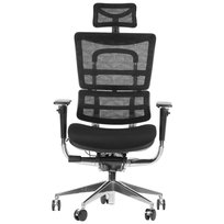 Obrotowe ergonomiczne krzesło biurowe ErgoNew S8, czarny, siedzisko tkaninowe, regulowane podłokietniki, oparcie i zagłówek, wysuw siedziska, podstawa aluminiowa