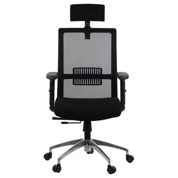Obrotowe ergonomiczne krzesło biurowe RIVERTON M/H/AL, czarny, mechanizm synchro, podstawa aluminiowa, regulowane podłokietniki i zagłówek - Inny producent