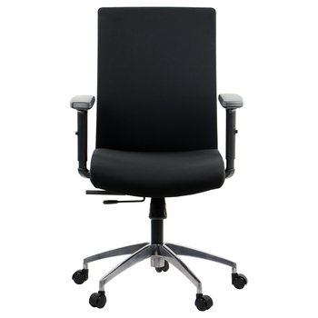 Obrotowe krzesło biurowe RIVERTON F/L/AL, czarny, regulowane podłokietniki, wysuw siedziska, oparcie tkaninowe, podstawa aluminiowa - Stema