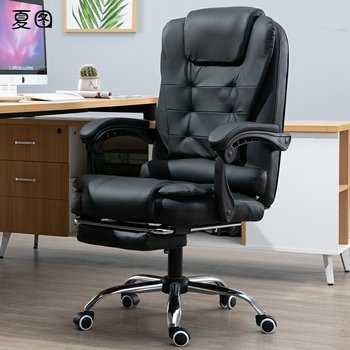 Obrotowy fotel biurowy BIZNES z podnóżkiem, skóra - chromowany - HEDO