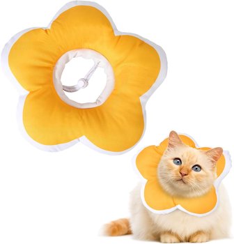 Obroża stożkowa dla kota, miękka, regulowana, regenerująca, urocze obroże dla zwierząt, obroża anty-liżąca dla kotów, kociąt i szczeniąt (żółta, S) - Inna marka