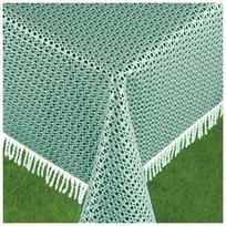 OBRUS OGRODOWY PLAMOODPORNY PIANKOWY SZARO ZIELONY PROSTOKĄT BOHO FRĘDZLE 130x160CM
