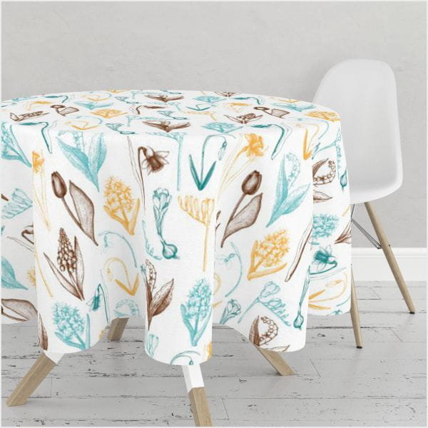 Obrus okrągły SPRING wzór SP05 | pierwsze wiosenne kwiaty średnica 150 ...