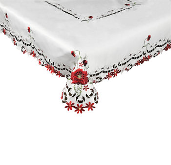 Obrus z haftem, 110x160, biały w kwiaty, OH-246-A - Dekorart