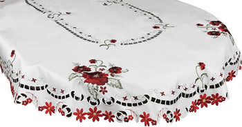 Obrus z haftem, 130x180, biały w kwiaty, OH-204-A - Dekorart