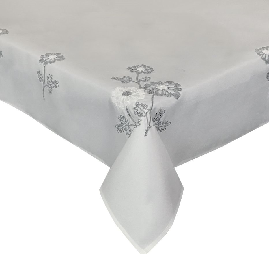 Obrus z haftem, 140x220, biały w kwiaty, OH160A Dekorart Sklep