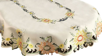 Obrus z haftem, 140x220, kremowy w kwiaty, OH-191-B - Dekorart