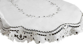 Obrus z haftem, 150x220, biały w kwiaty, OH-174-A - Dekorart