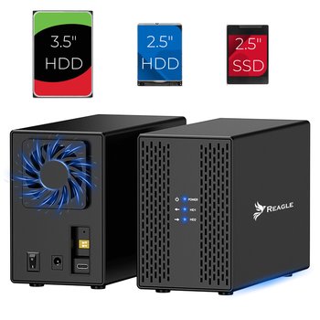 Obudowa Dysku Hdd Ssd 2x 3,5" Sata Iii Usb 3.2 Kieszeń Raid Jbod Pm do 40tb, Reagle - Reagle
