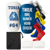 Ochraniacze z Twoim nadrukiem + Opaski silikonowe + Skarpety + Woreczek