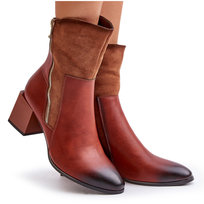 Ocieplane Botki Damskie Na Obcasie Słupku Brązowe Relabina-39