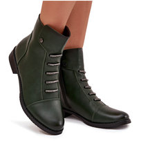 Ocieplane Botki Damskie Na Płaskim Obcasie Zielone Labise-37