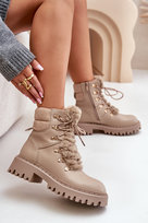 Ocieplane Botki Trapery Na Zamek Z Eko Skóry Beżowe Willatta-37