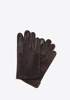 Ocieplane czarne rękawiczki męskie ze skóry naturalnej ciemny brąz S - WITTCHEN